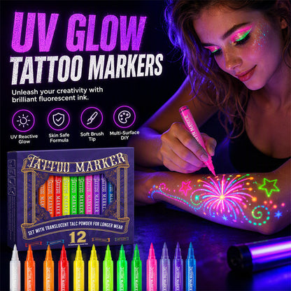 🌈 Rita, lys upp och stick ut – Glow Party-tatueringspennor för fest och kreativ lek