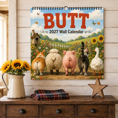 🐾 Gör varje månad lite roligare – väggkalender med humoristiska djurrumpor som garanterat drar blickarna till sig