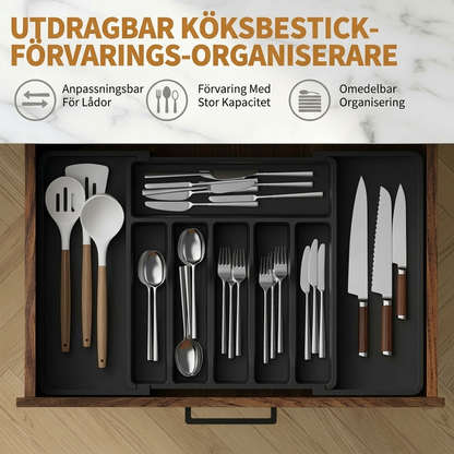🍴 50 % RABATT! Anpassa efter lådan och få plats med mer – utdragbar bestickorganisatör