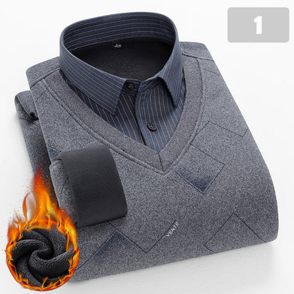 [Present Till Män] Herrs Varm Långärmad Falsk 2-Delad Skjorta